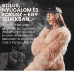 Egy fiatal nő rózsaszín műszőrme kabátban, fekete sapkában és szemüvegben áll füstfelhőben. Mellette text: CBD Vape - Mango Haze ízű párologtató | 550mg | 1ml, a nyugalomért és prémium élményért.